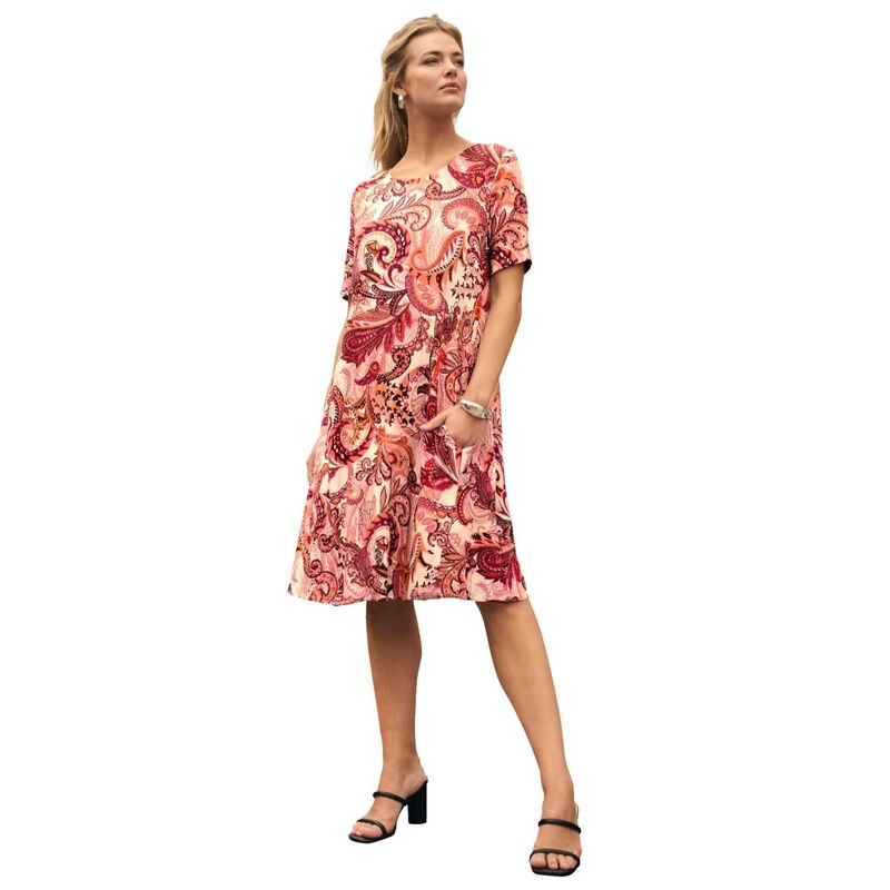 ジェシカロンドン レディース トップス ワンピース A ライン プラスサイズ ニット Jessica London Women's Plusize Stretch Knit A-Line Dress Pink Orange Paisley ピンク｜ReVida 店