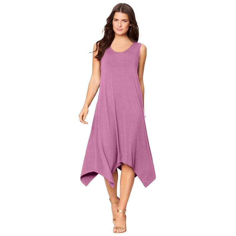 ロアマンズ レディース トップス ワンピース プラスサイズ ノースリーブ ニット Roaman's Women's Plusize Stretch Knit Mid Length Sleevelesswing Dress Mauve Orchid