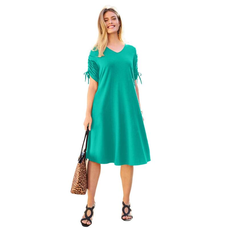 ジェシカロンドン レディース トップス ワンピース プラスサイズ ミディ Jessica London Women's Plusize Tie Sleeve Midi Dress Aqua Sea アクア