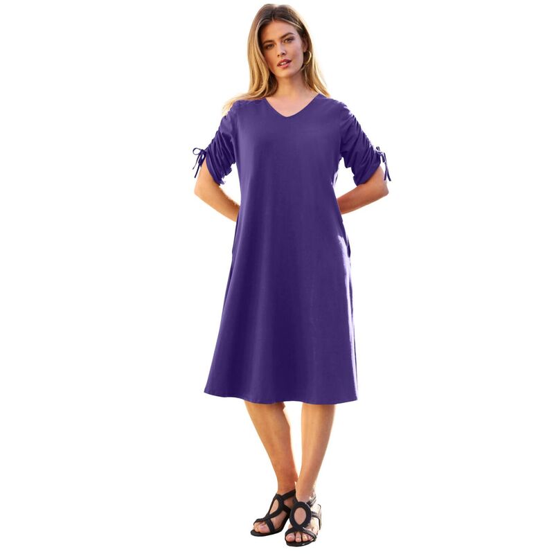 ジェシカロンドン レディース トップス ワンピース プラスサイズ ミディ Jessica London Women\'s Plusize Tie Sleeve Midi Dress Midnight Violet バイオレット｜ReVida 店