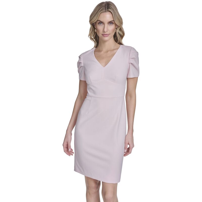アンドリュー目じるし レディース トップス 衣装 V素っ首 Women\u0027s Andrew Marc Puff Pleat Sleeve V-Neck Sheath Dress Pink Rose サクラ色