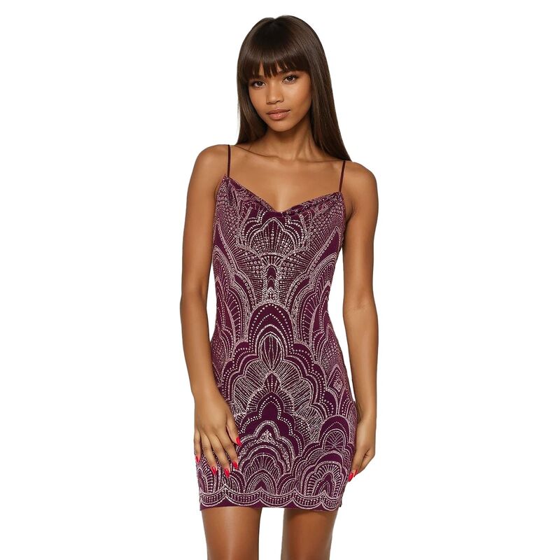 ベベ レディース トップス ワンピース ミニ Women's bebe Glitter Mini Dress Wine Gold ワイン|ReVida 店