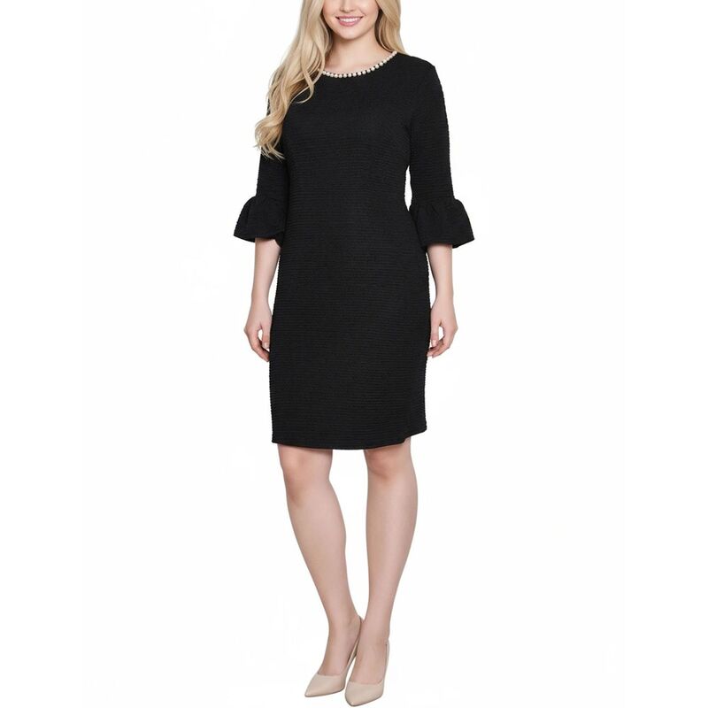 ニューヨークコレクション レディース トップス ワンピース プチ NY Collection Petite 3/4 Length Pearl Detail Dress Black ブラック