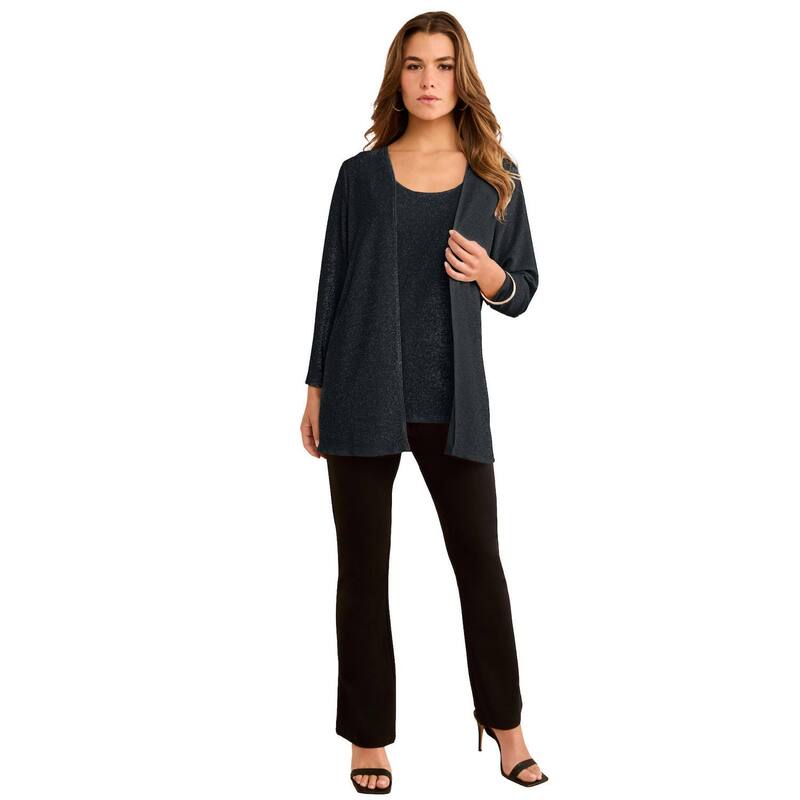ロアマンズ レディース アウター ニット・セーター プラスサイズ カーディガン Roaman's Women's Plusize Glitter Tank Top And Cardigan Twinset Black ブラック｜ReVida 店