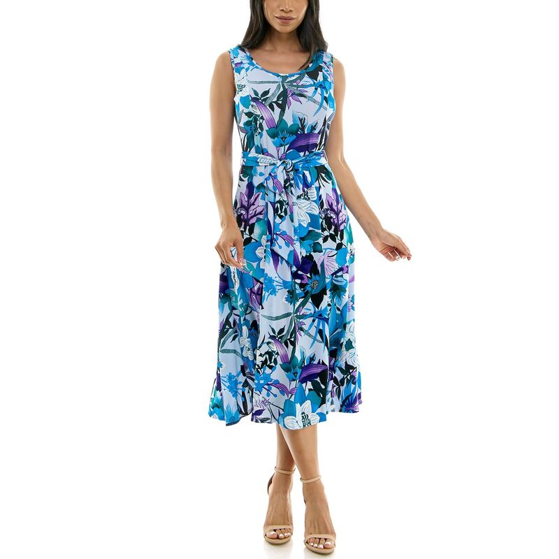 ニナレオナルド レディース トップス ワンピース プリント ミディ ノースリーブ Women's Nina Leonard Belted Sleeveless Print Midi Dress Mint Multi ミント