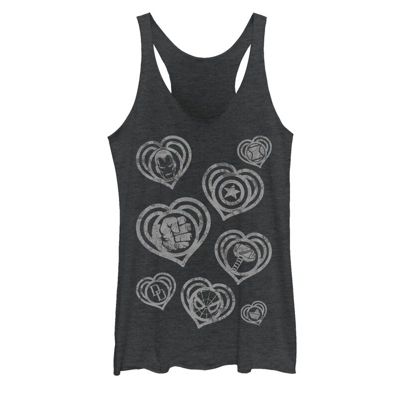 アニメキャラクター レディース トップス Tシャツ ヴィンテージ Licensed Character Juniors' Marvel Hero Icon Vintage Comic Hearts Tank Top Black Heather ブラック