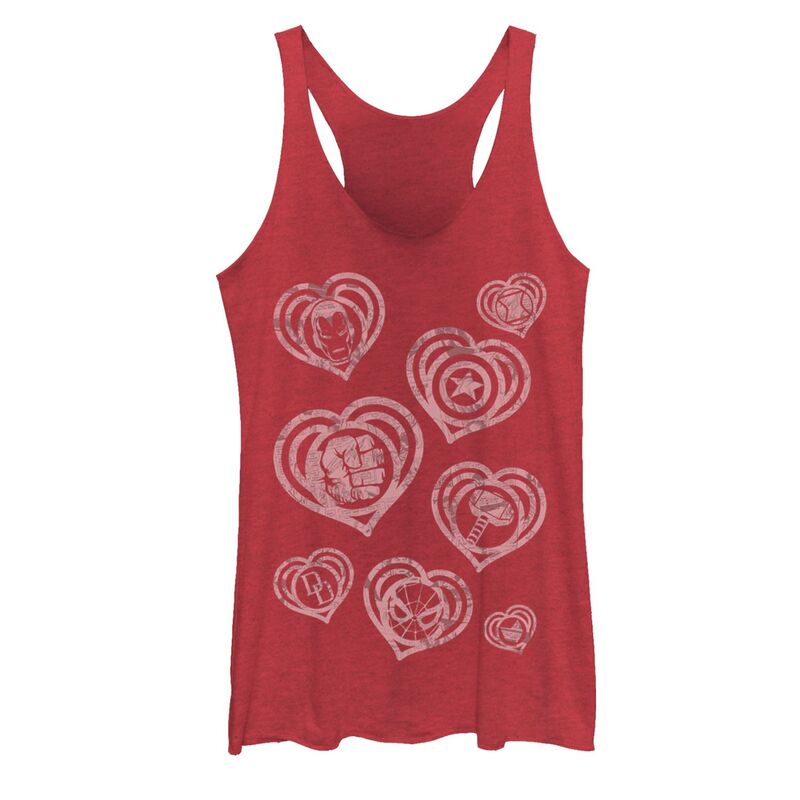 アニメキャラクター レディース トップス Tシャツ ヴィンテージ Licensed Character Juniors' Marvel Hero Icon Vintage Comic Hearts Tank Top Red Heather ヘザー 7,884円