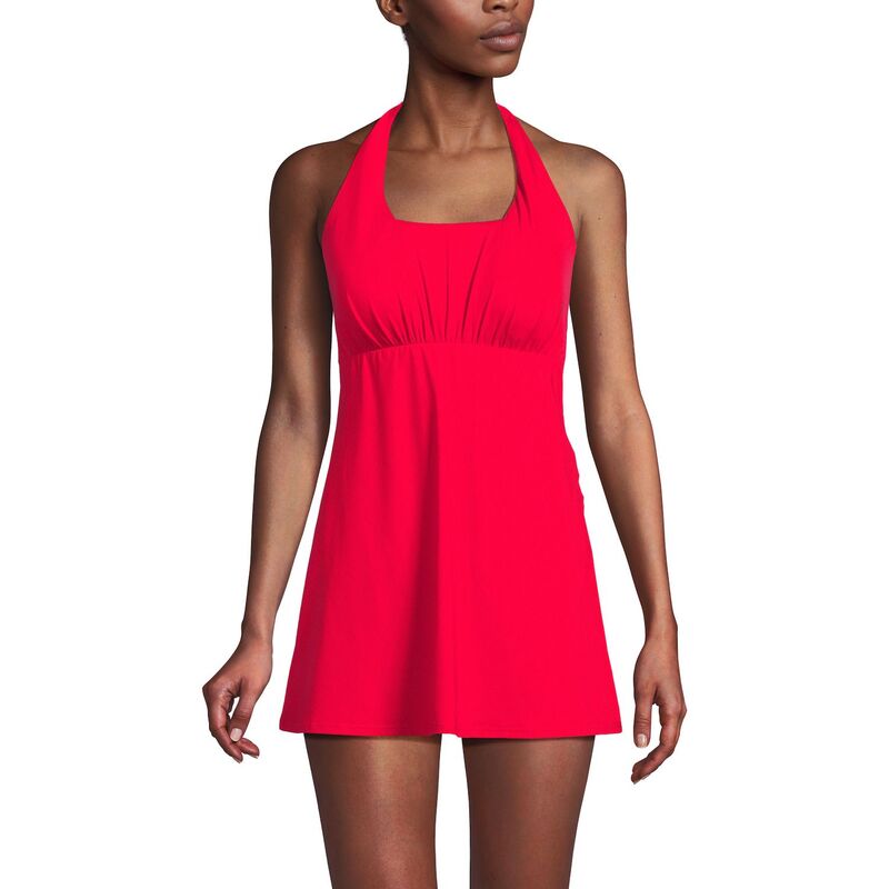 ランズ挙げ句の果て レディース トップス 衣装 ホルター Women\u0027s Lands\u0027 End Chlorine Resistant Square Neck Halter Swim Dresstrawberry