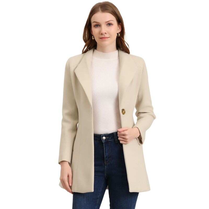 アレグラ ケー レディース アウター 上衣・上衣 厚地の外套 ALLEGRA K Women\u0027shawl Collar Button Casualong Overcoat Beige ベージュ