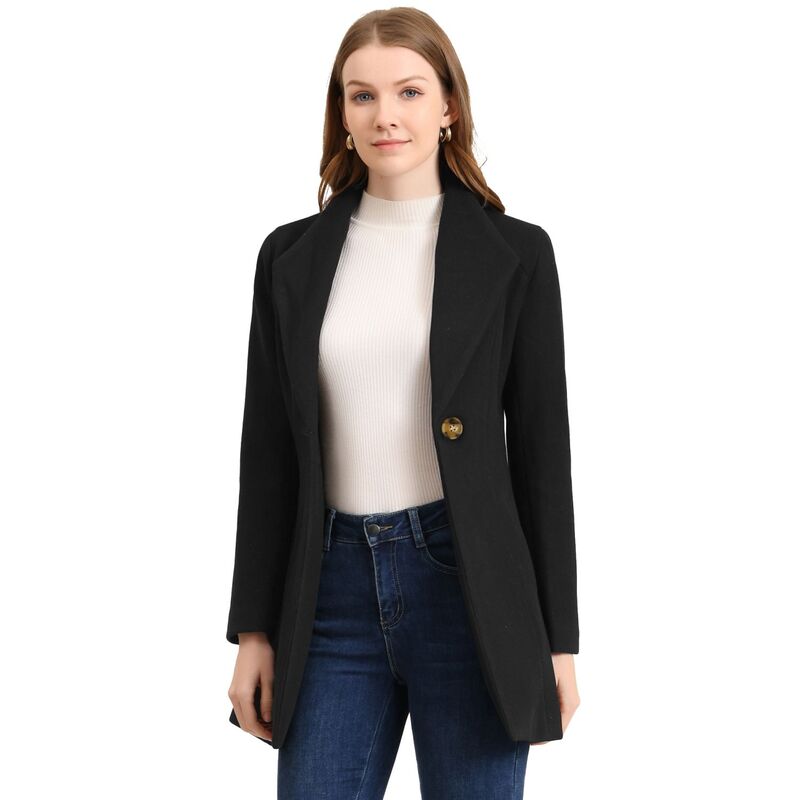 アレグラ ケー レディース アウター 上衣・上衣 厚地の外套 ALLEGRA K Women\u0027shawl Collar Button Casualong Overcoat Black 黒いこと