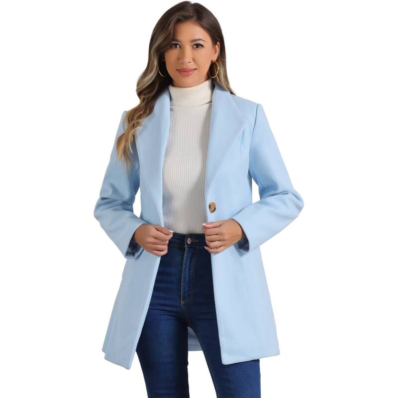 アレグラ ケー レディース アウター 上衣・上衣 厚地の外套 ALLEGRA K Women\u0027shawl Collar Button Casualong Overcoat Light Blue 青み