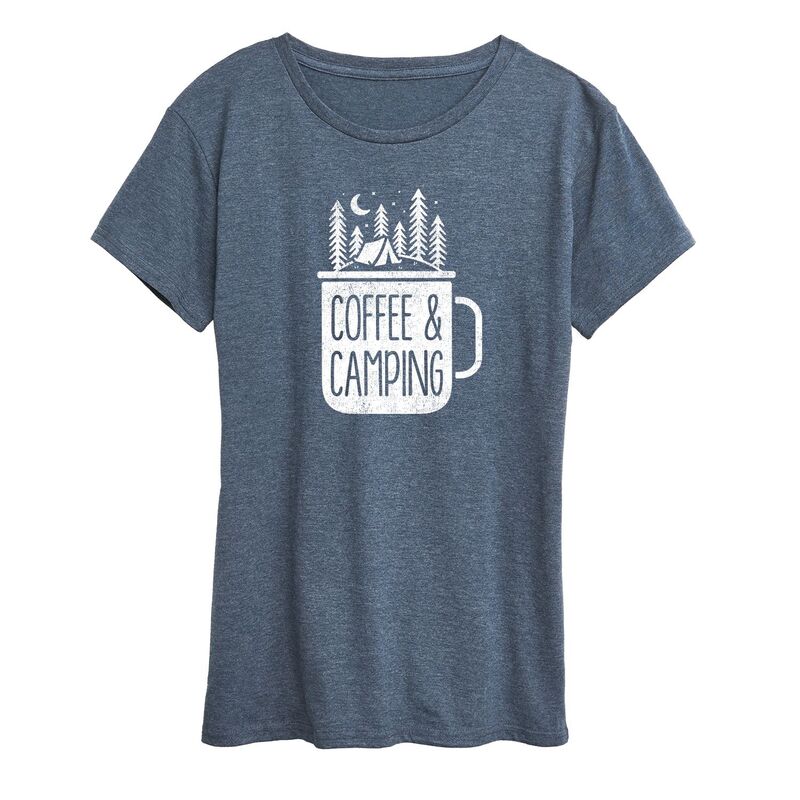 アニメキャラクター レディース トップス Tシャツ グラフィック Licensed Character Women's Coffee And Campingraphic Tee Heather Blue ヘザー