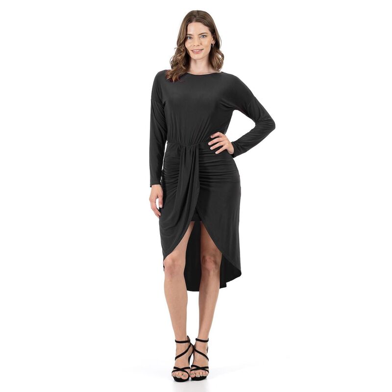 24 セブンコンフォート レディース トップス ワンピース ひざ丈 スカート Women's 24Seven Comfort Apparelong Sleeve Dressy Tulip Skirt Knee Length Dress Black ブラック