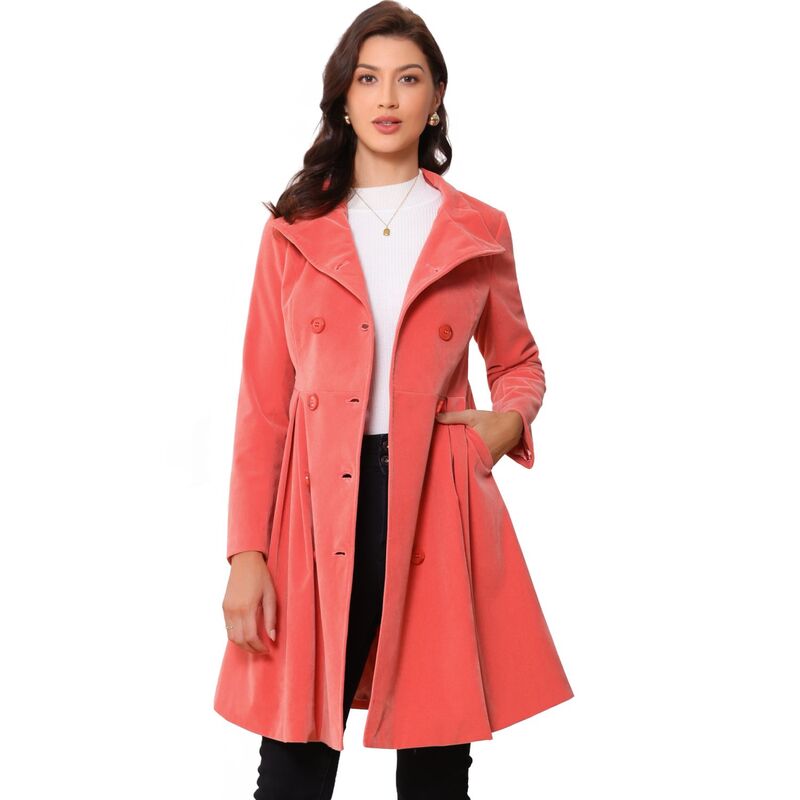 アレグラ ケー レディース アウター ジャケット・ブルゾン A ライン ベルベット コート ALLEGRA K Velvet A-Line Coat for Women'stand Collar Double Breasted Winter Trench Coats Peach Pink ピンク 21,735円