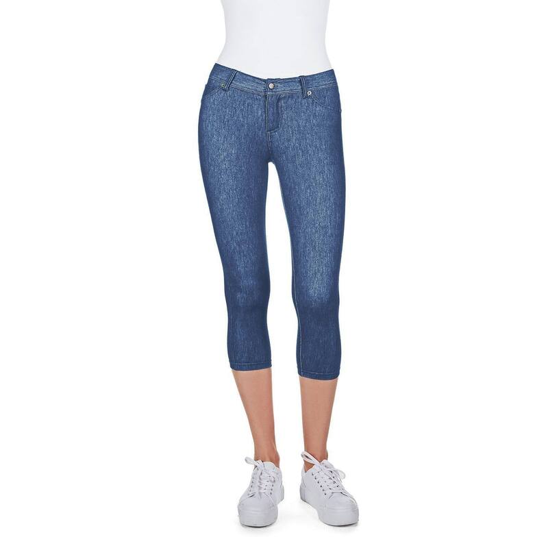 メモイ レディース ボトムス 心地好いズボン下 綿織物 ジーンズ 旗がしら レギンス MeMoi Denim Zipper Capri Cotton Blend Jean Leggings Medium Wash ジーンズ