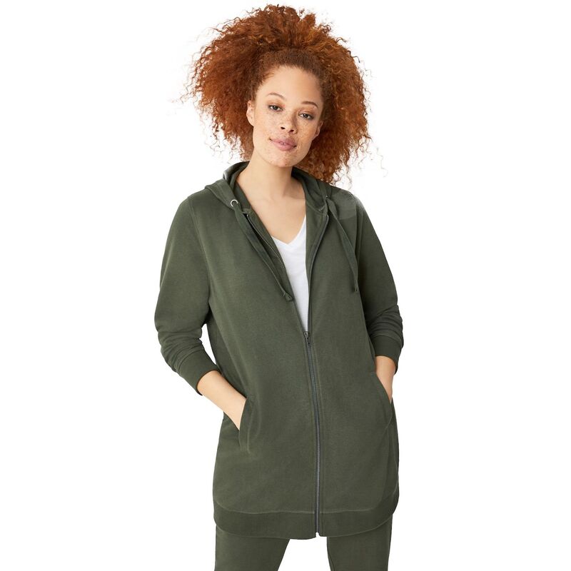 Ellos レディース トップス Tシャツ プラスサイズ パイル パーカー ellos Plusize Studio French Terry Long Sleeve Zip-Frontunic Hoodie Deep Olive オリーブ 10,345円