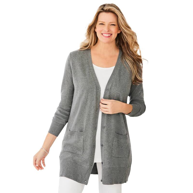 ウーマン ウィズイン レディース アウター ニット・セーター プラスサイズ コットン カーディガン Woman Within Plusize Perfect Longer-Length Cotton Cardigan Sweater Medium Heather Grey グレー