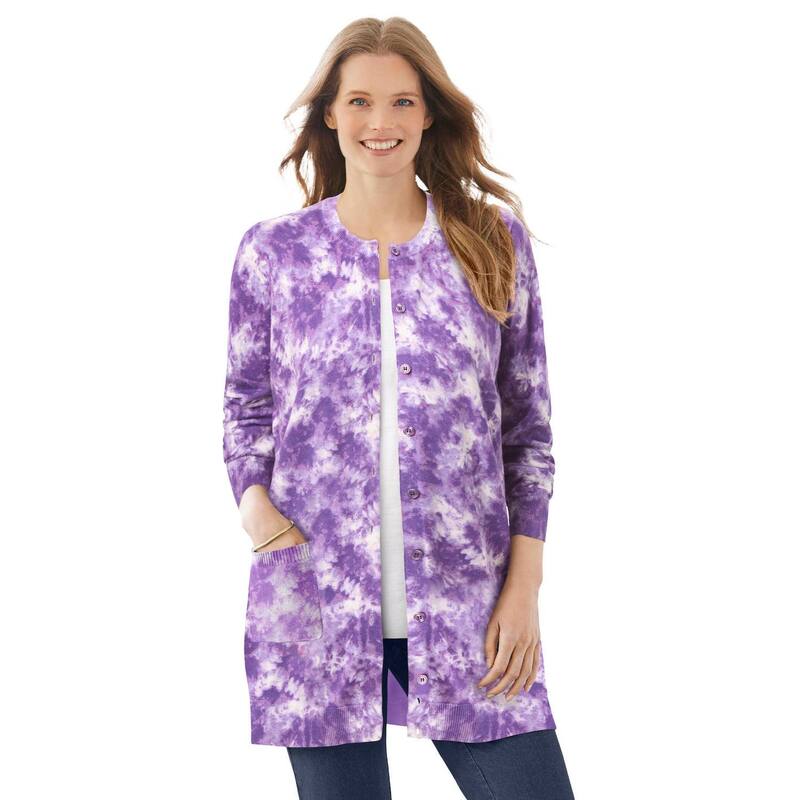 ウーマン ウィズイン レディース アウター ニット・セーター プラスサイズ コットン カーディガン Woman Within Plusize Perfect Longer-Length Cotton Cardigan Sweater Petal Purple Tie Dye パープル 9,786円