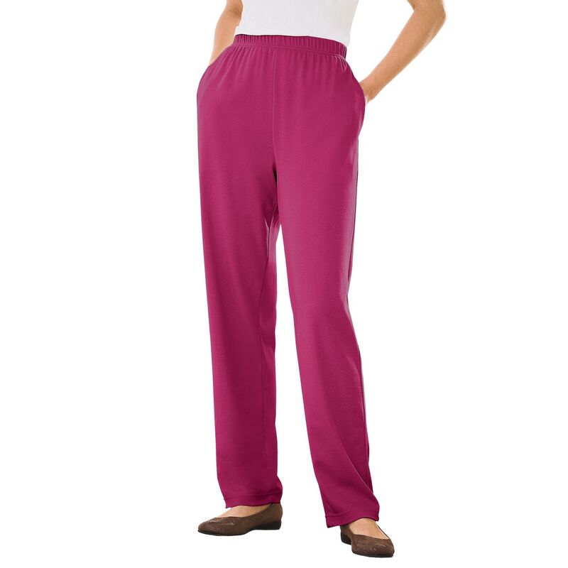 ウーマン ウィズイン レディース ボトムス カジュアルパンツ プラスサイズ プチ ニット Woman Within Plusize Petite 7-Day Straight-Leg Elastic-Waistretchy Knit Pant Raspberry