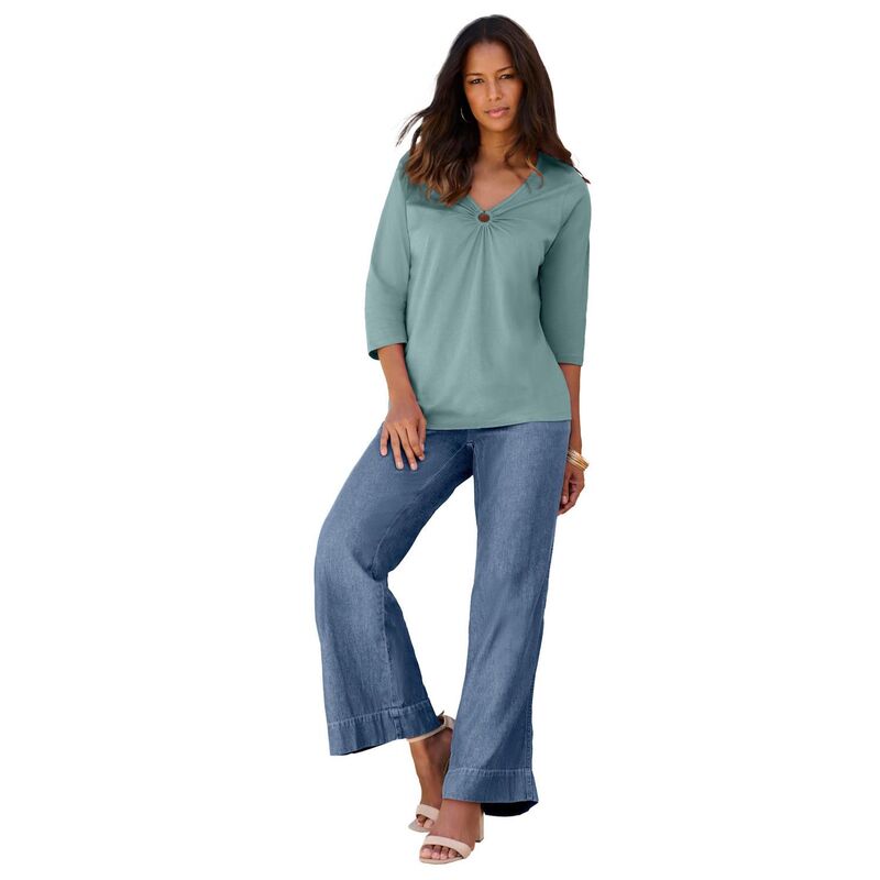 ロアマンズ レディース トップス Tシャツ Vネック プラスサイズ Roaman's Women's Plusize Ultimate Keyhole V Neck Tee Cool Sage セージ