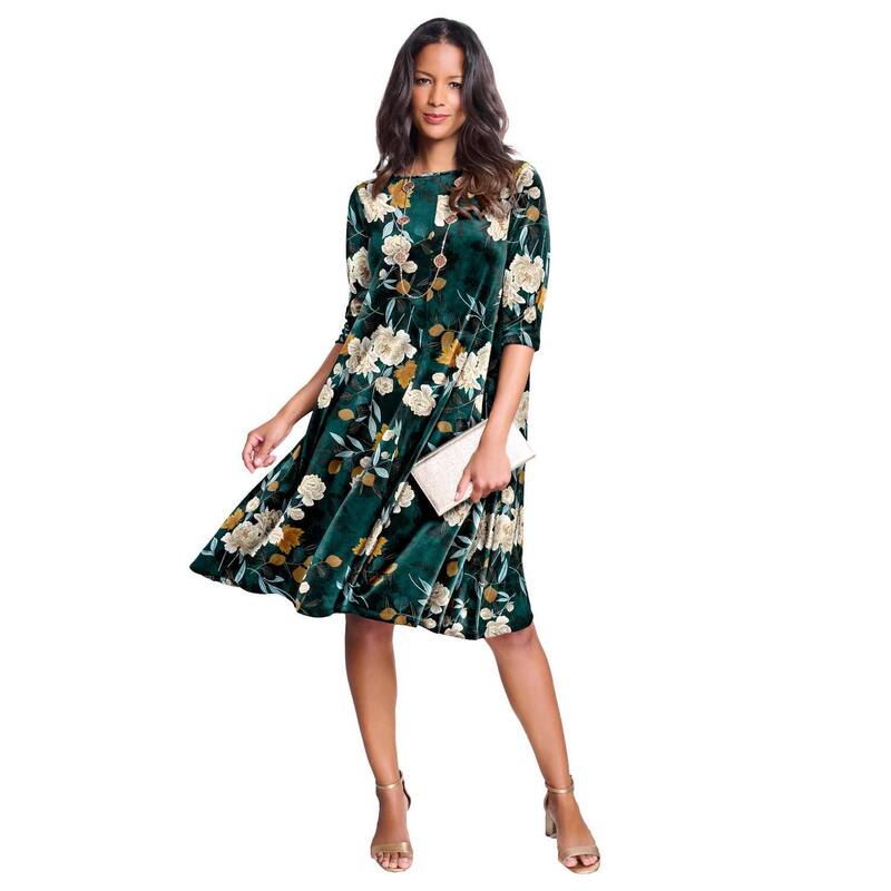 ロアマンズ レディース トップス ワンピース ドレープラスサイズ Roaman's Women's Plusize Velour Swing Drape Dress Emerald Layered エメラルド