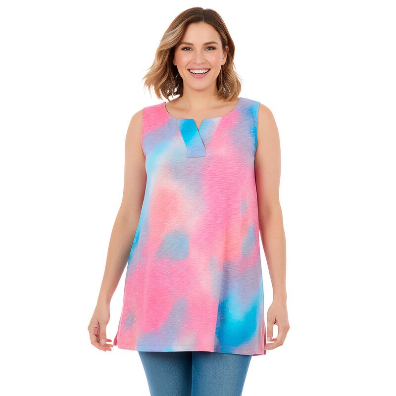 ウーマン ウィズイン レディース トップス Tシャツ プラスサイズ Woman Within Plusize Notch Swing Tunic Peony Petal Tie Dye
