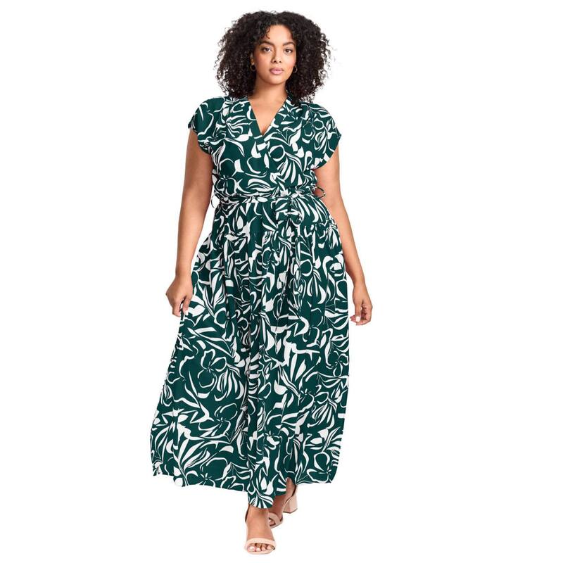 アベニュー レディース トップス ワンピース プラスサイズ マキシ Avenue Women's Plusize Havana Maxi Dress Green Painted Floral グリーン