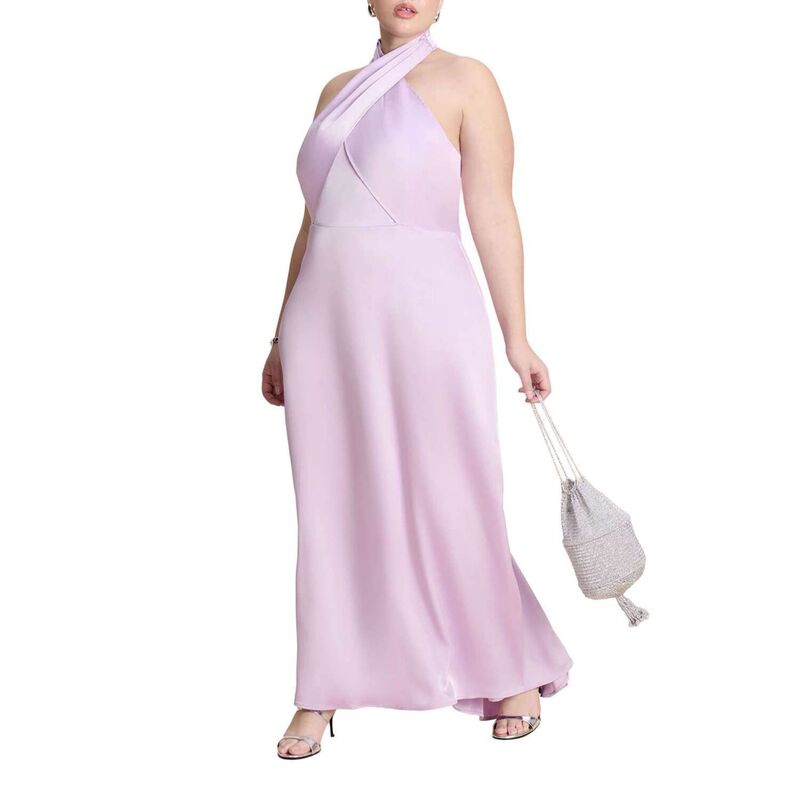 エロクイ レディース トップス 衣装 つけ加える大きさ 繻子 マキシ ホルター ELOQUII Women\u0027s Plusize Halter Neck Satin Maxi Dress Lavendula