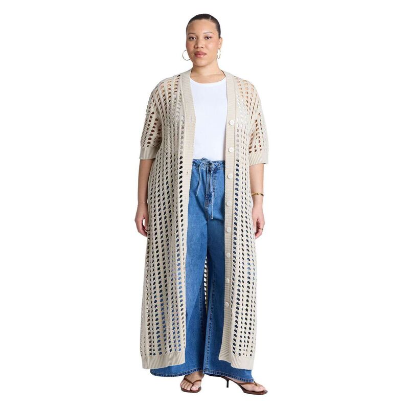 エロクイ レディース アウター ニット・セーター プラスサイズ カーディガン ELOQUII Women's Plusize Open Stitch Cardigan Duster Black Onyx ブラック