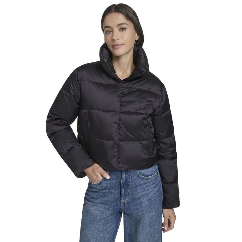 チャンピオン レディース アウター ジャケット・ブルゾン クロップド Juniors' Champion Cropped Puffer Jacket Black ブラック|ReVida 店