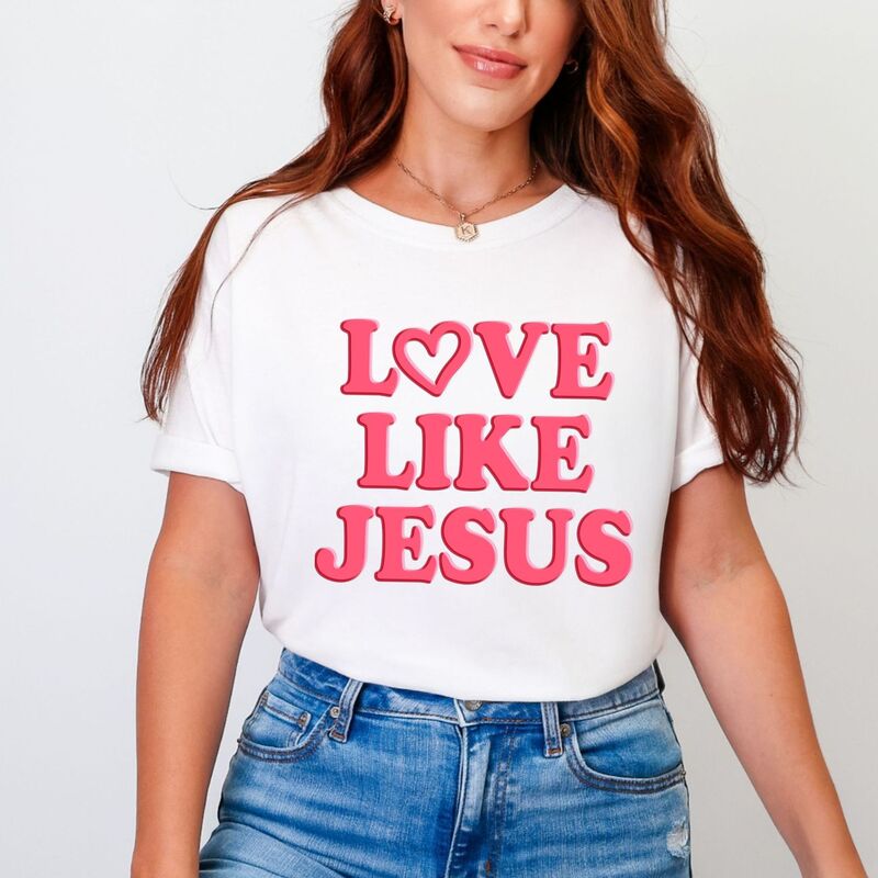 Simply Sage Market レディース トップス Tシャツ グラフィック Simply Sage Market Love Like Jesus Heart Bold Puff - Women's Garment Dyed Graphic T-Shirt White ホワイト