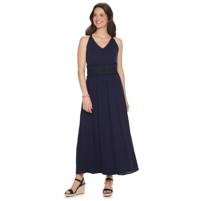 ニナレオナルド レディース トップス ワンピース マキシ Women's Nina Leonard Crochetrimaxi Dress Navy ネイビー