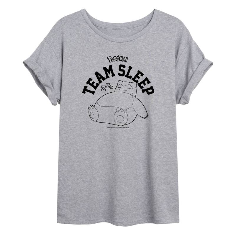 アニメキャラクター レディース トップス Tシャツ Licensed Character Juniors' Pokemon Snorlax Sleep Oversized Tee Gray グレー