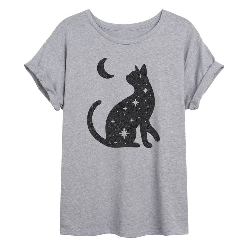 アニメキャラクター レディース トップス Tシャツ グラフィック Licensed Character Juniors' Celestial Black Cat Oversized Graphic Tee Gray グレー