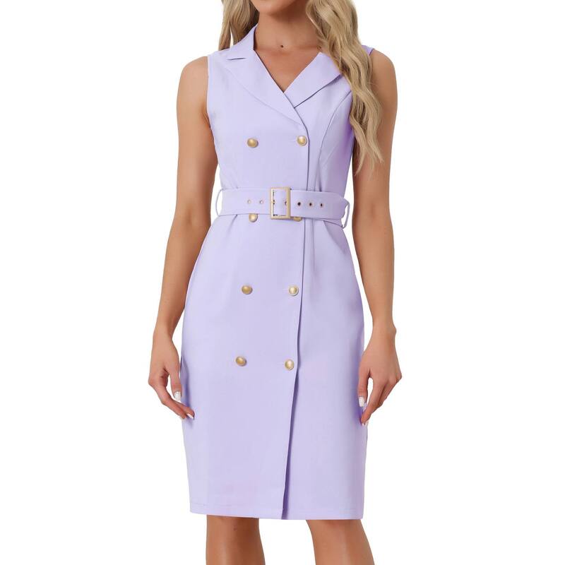アレグラ ケー レディース トップス ワンピース ノースリーブレザー ALLEGRA K Women'sleeveless Notched Lapel Double Breasted Belted Work Office Dress Blazer Dresses Purple パープル