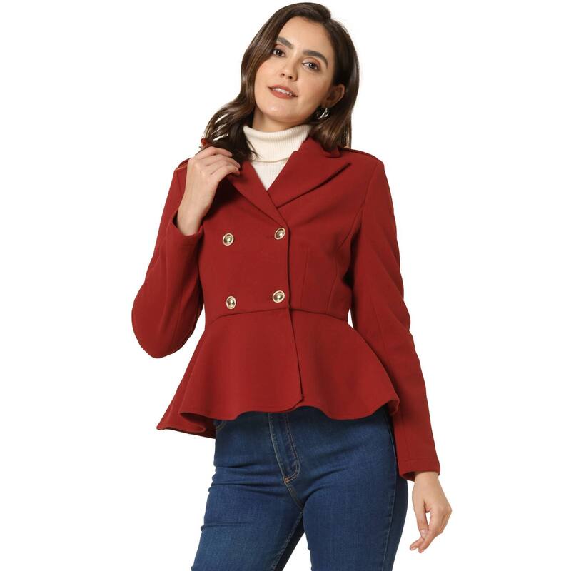 アレグラ ケー レディース アウター ジャケット・ブルゾン ブレザー ALLEGRA K Women's Elegant Double Breasted Notched Lapelong Sleeve Peplum Blazer Burgundy バーガンディ