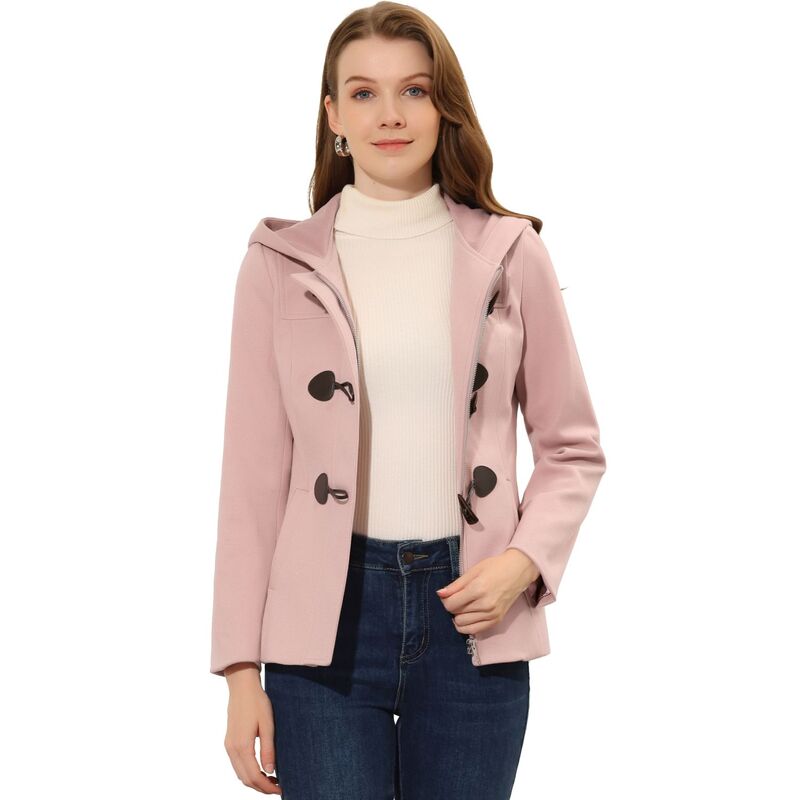 アレグラ ケー レディース アウター 上衣・上衣 厚地の外套 クロップド ALLEGRA K Women\u0027s Toggle Duffle Coat Zipper Front Solid Cropped Hooded Coat Pink サクラ色