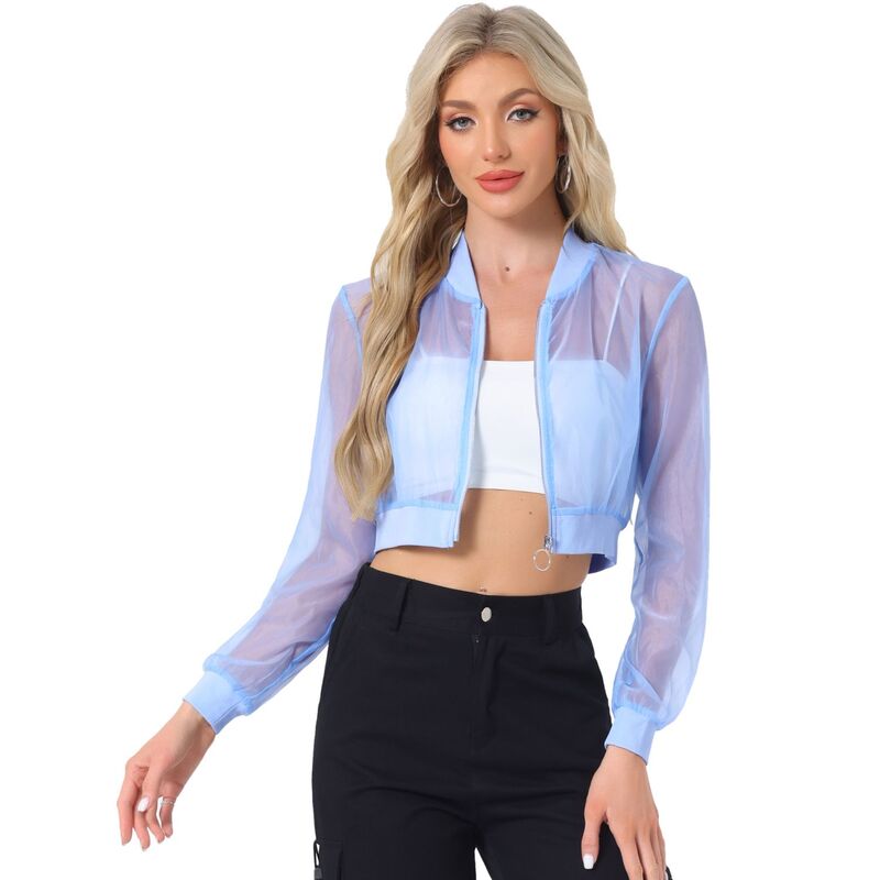 アレグラ ケー レディース アウター ジャケット・ブルゾン ALLEGRA K Crop Bomber Jacket For Women's Casualightweight Zip Up Jackets Light Blue ブルー
