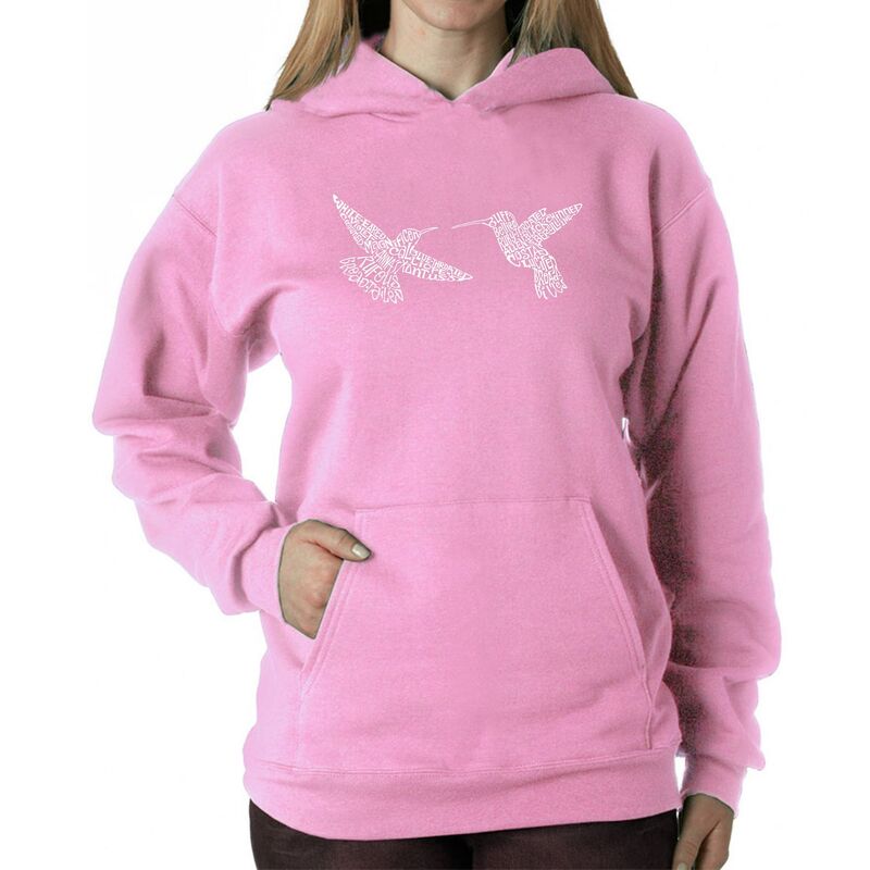 エルエーポップアート レディース トップス Tシャツ スウェット LA Pop Art Hummingbirds - Women's Word Art Hooded Sweatshirt Pink ピンク