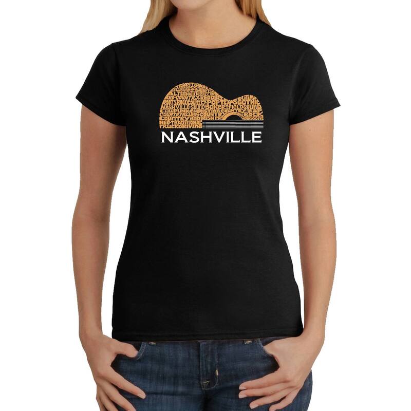 エルエーポップアート レディース トップス Tシャツ LA Pop Art Nashville Guitar - Women's Word Art-Shirt Black ブラック