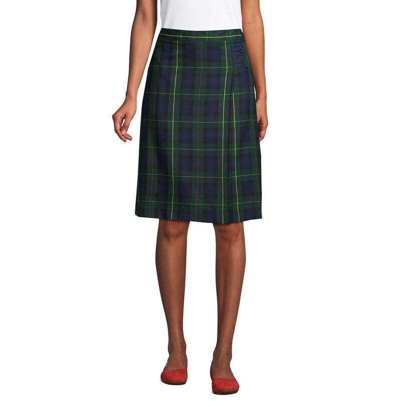 ランズエンド レディース ボトムスカート A ライン Women's Lands' End Plaid Below the Knee A-line Skirt Hunter Navy Plaid ネイビー｜ReVida 店