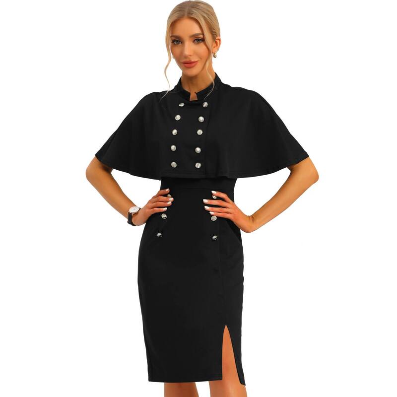 アレグラ ケー レディース トップス 衣装 ケープひな型 旗がしら ケープ ALLEGRA K Elegant Business Dresses For Women\u0027s Double Breasted Two Pieces Cape Andressets Black 黒いこと