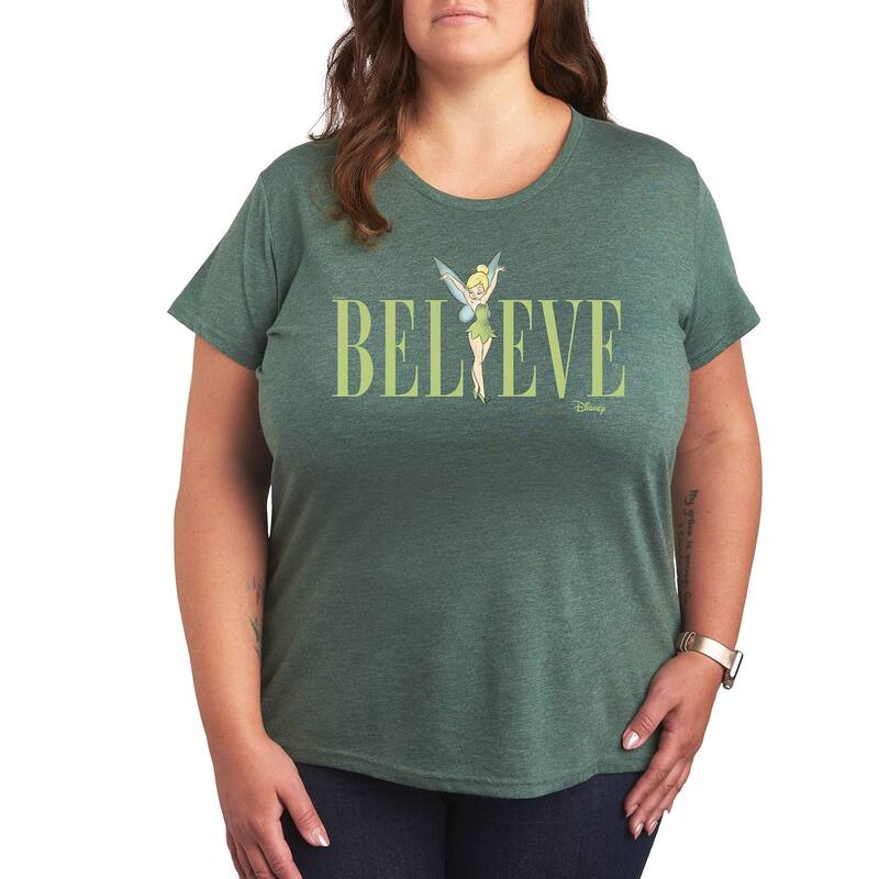 ディズニー レディース トップス Tシャツ プラスサイズ グラフィック Disney's Tinker Bell Plus Believe Graphic Tee Heather Juniper ヘザー
