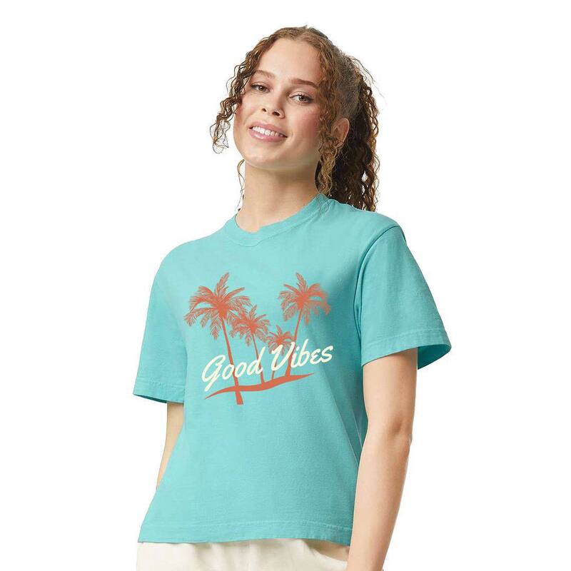 Simply Sage Market レディース トップス ティーシャツ Simply Sage Market Good Vibes Palm Trees Boxy Crop Top Chalky Mint ペパーミント レディースファッション-トップス-Tシャツ・カットソー