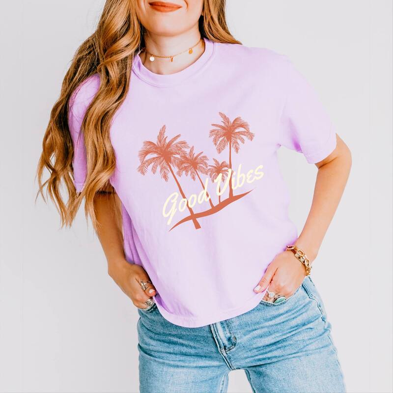 Simply Sage Market レディース トップス ティーシャツ Simply Sage Market Good Vibes Palm Trees Boxy Crop Top Orchid サルヴィア レディースファッション-トップス