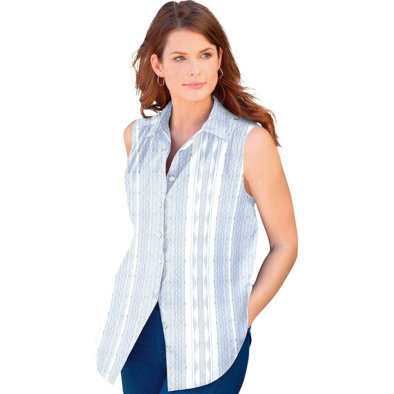 ロアマンズ レディース トップス シャツ プラスサイズ ノースリーブ Roaman Women Plusize Kate Sleevelesshirt French Blue White ホワイト
