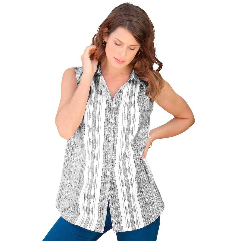 ロアマンズ レディース トップス シャツ プラスサイズ ノースリーブ Roaman Women Plusize Kate Sleevelesshirt White Black Stripe ホワイト