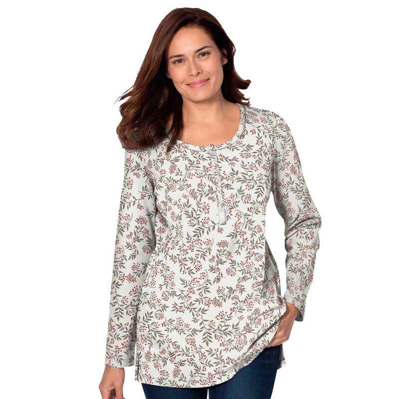 ウーマン ウィズイン レディース トップス Tシャツ プラスサイズ プリント 長袖 Woman Within Plusize Perfect Printed Long-Sleeve Henley Tee Ivory Leaf Print アイボリー