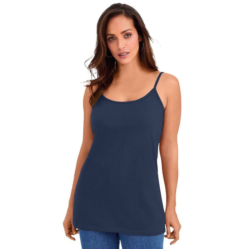 ジェシカロンドン レディース トップス Tシャツ プラスサイズ コットン Jessica London Women's Plusize Stretch Cotton Cami Navy ネイビー｜ReVida 店
