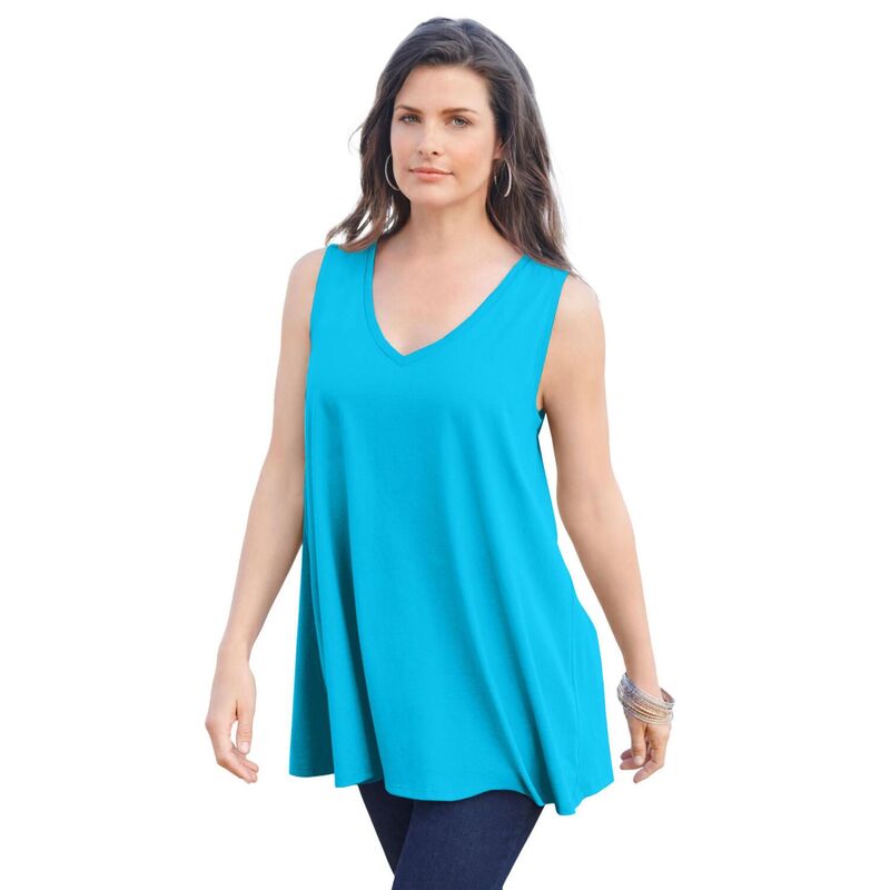 ロアマンズ レディース トップス Tシャツ プラスサイズ コットン Roaman's Women's Plusize Cotton Ultimate Swing Tank Top Ocean｜ReVida 店
